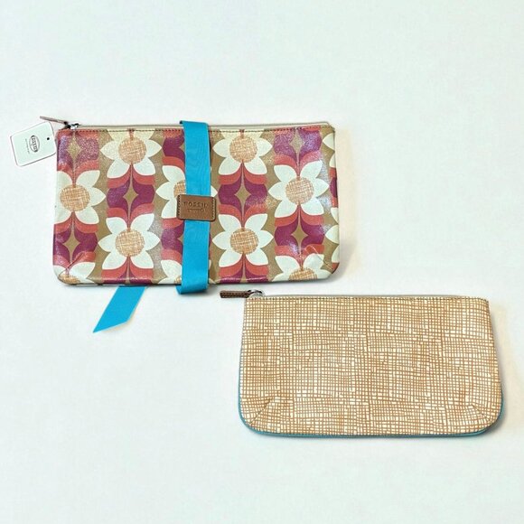 Fossil Key-Per 2pc Coated Canvas Cosmetic Pouch in Light Floral - Picture 1 of 7